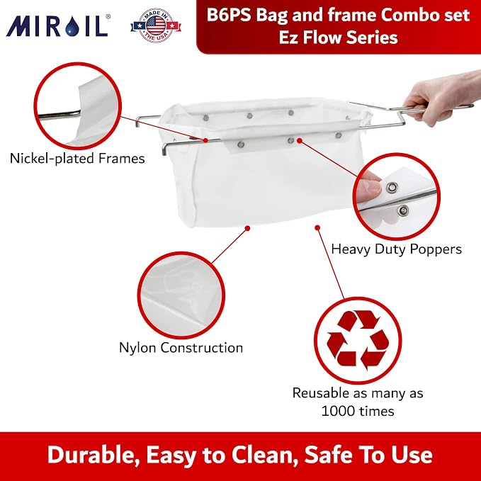 MirOil B6PS EZ Flow Deep Fryer Oil Filter Bag w/Frame – Reusable Grease Fryer - Image 2