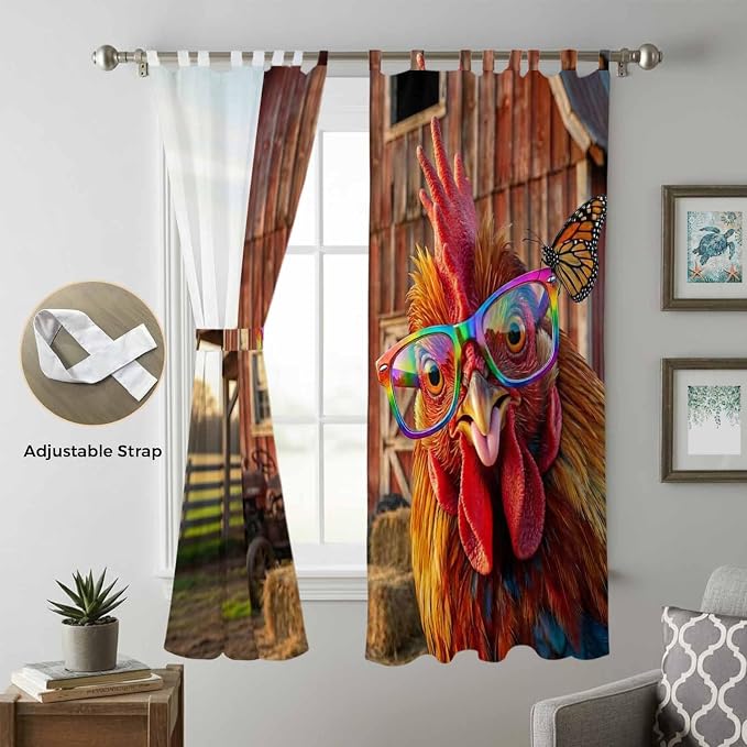 Farm Rooster Living Room Curtains 96 Inch Length, Window Curtains Tab Top - Image 5