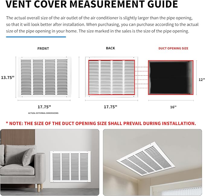 16x12 Return Air Grille, Air Return Vent Cover, Flat Vent Cover, Rejillas De - Image 4