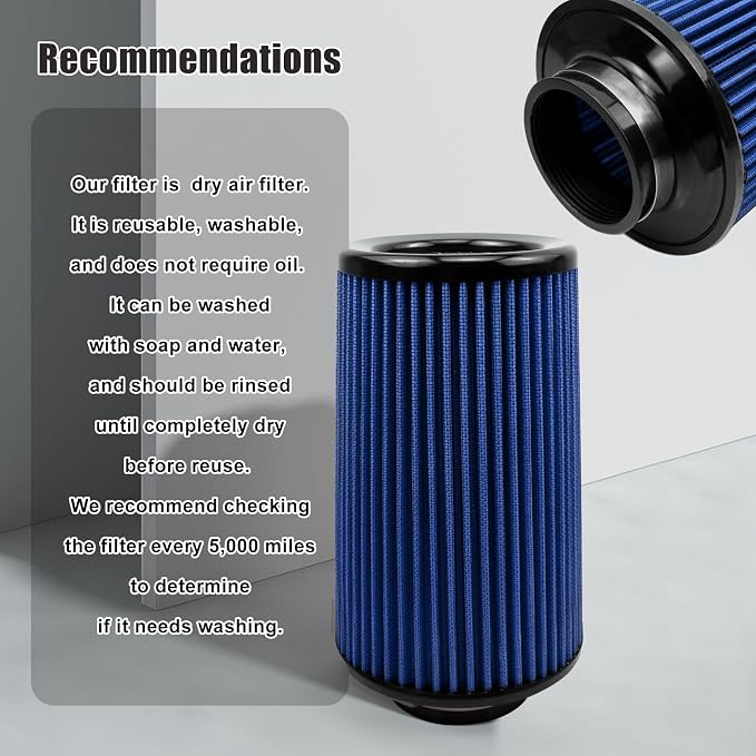 RYANSTAR RACING 76mm 3" High Flow Round Tapered Cone Cool Air Filter Cleaner - Image 6
