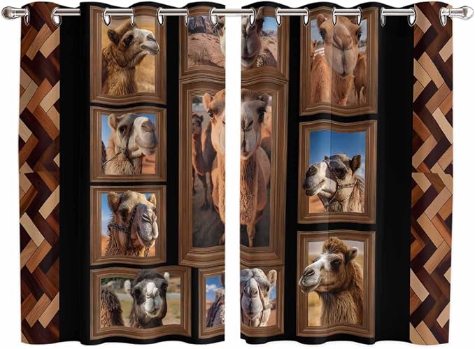 2 Panel Kitchen Cafe Curtains, Desert Camels Sunlight Filtering Nature Air by Hokiten