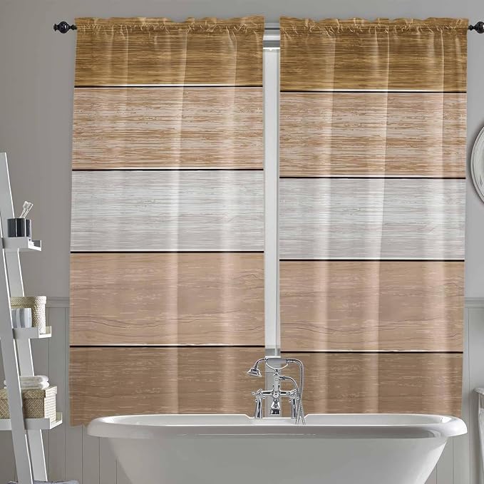 Retro Farm Wood Board Window Valance Curtains, 2 Panel by IDOWMAT