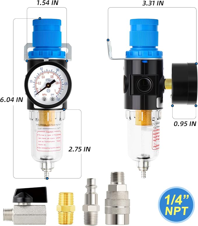 MEANLIN Air Compressor Moisture Filter, AFR2000 Air Line Filter, 1/4" NPT Inlet - Image 2