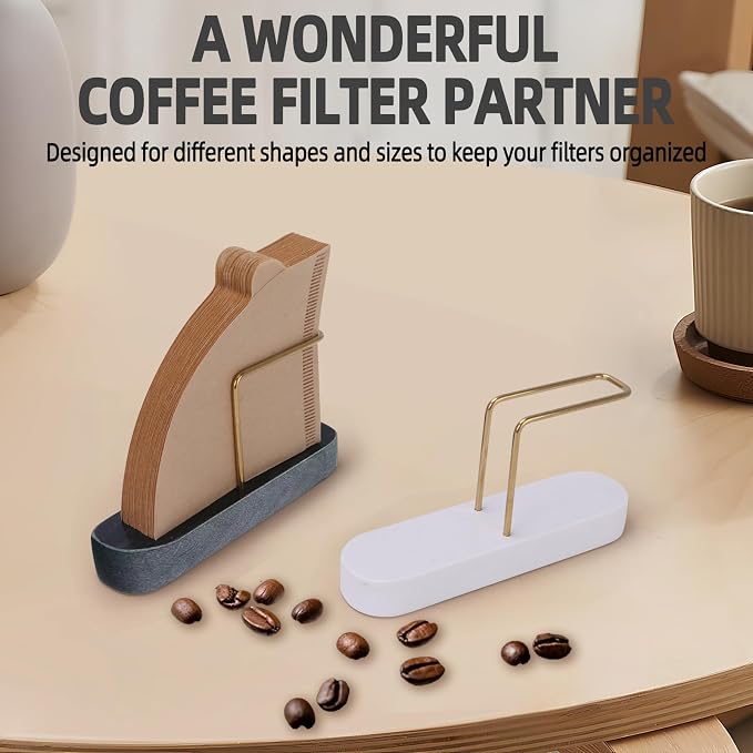 Coffee Filter Holder, Marble & Brass Cone Coffee Filters Holder Organizer - Image 3