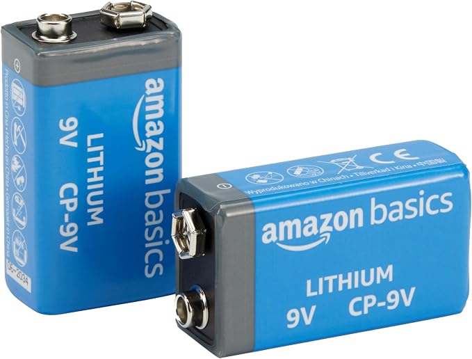 Amazon Basics 2-Pack 9 Volt High-Performance Lithium Batteries, 10-Year Shelf by AmazonBasics