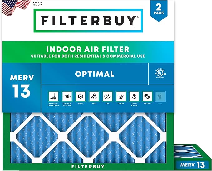 Filterbuy 25x25x1 Air Filter MERV 13 Optimal Smoke & Allergy Defense, by Filterbuy