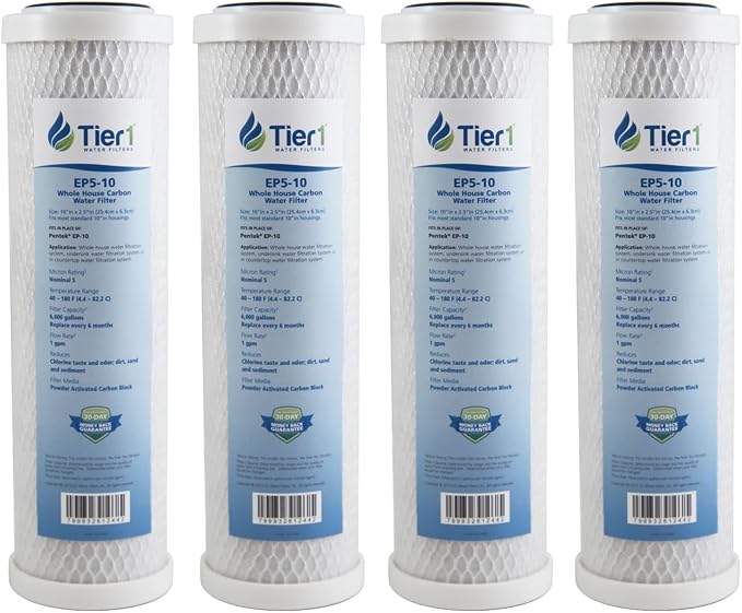 Tier1 5 Micron 10 Inch x 2.5 Inch | 4-Pack Whole House Carbon Block Water by Tier1