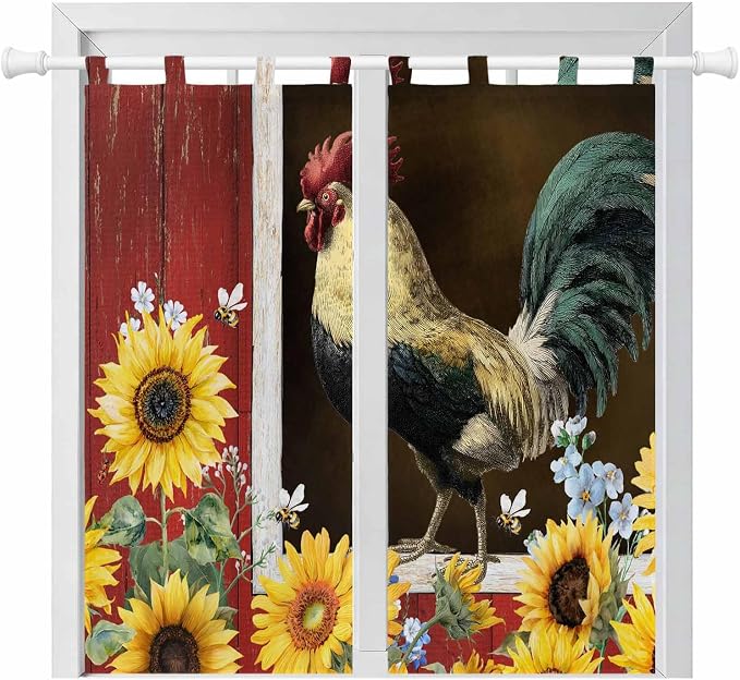 Chicken Sunflowers Bedroom Curtains 72 Inch Length, Window Curtains Tab Top by Unknown