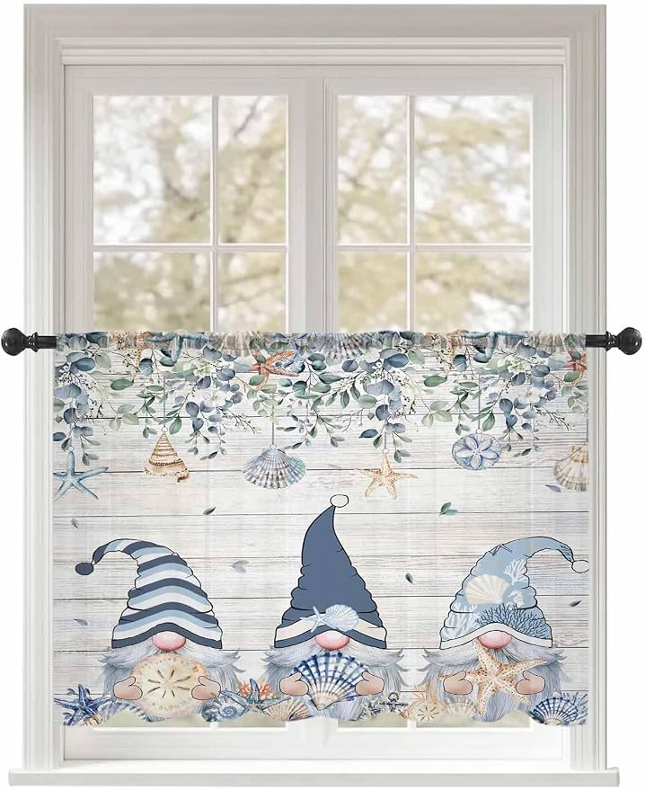 Sheer Curtains 45 Inch Length, Coastal Eucalyptus Leaf Semi Sheer Curtains by Unknown
