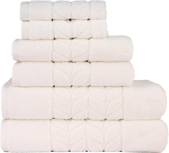BAGNO MILANO Organic Turkish Cotton Bath Towels, Luxury Jacquard Collection, Certified Organic Highly Absorbent, Soft-Plush Towel Set (Cream, 6 Pcs Towel Set)
