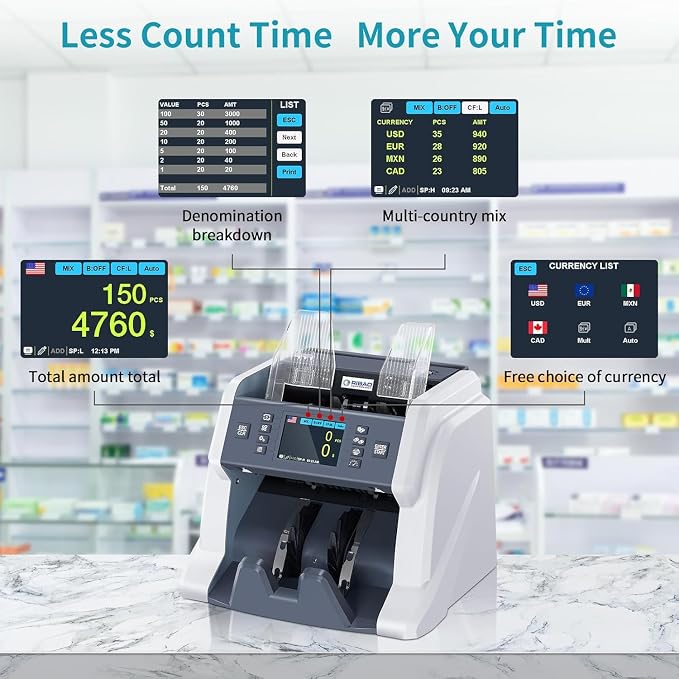 RIBAO BC-40 Mixed Denomination Money Counter Machine, Value Counting, Bill - Image 2