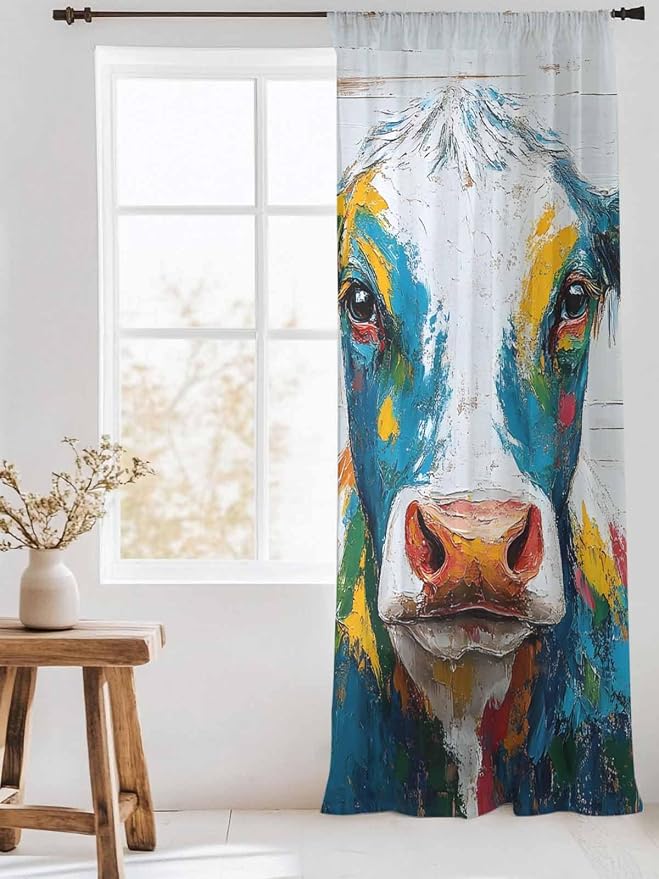 Sheer Curtains 96 Inches Long, Rustic Cow Semi Sheer Curtains Light Filtering - Image 3