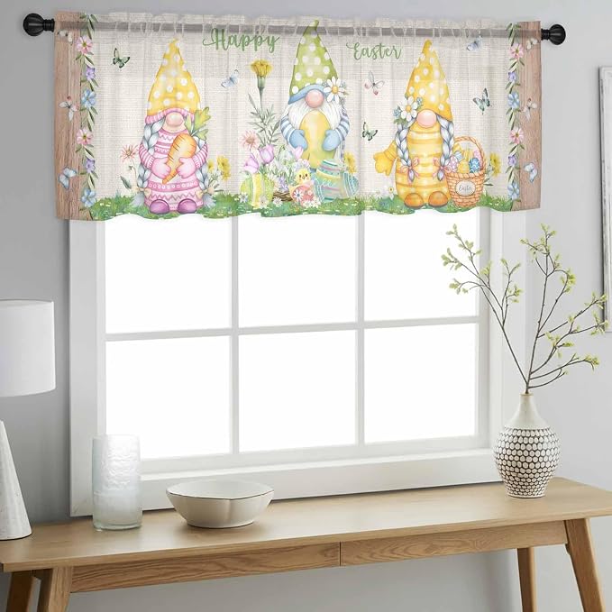 Easter Sheer Valances for Windows 42"x12", Light Filtering Kitchen Curtains - Image 2