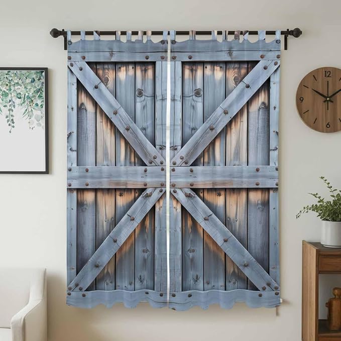 Farmhouse Wood Grain Living Room Curtains 84 Inch Length, Window Curtains Tab - Image 2