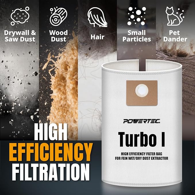 POWERTEC Turbo I, 9-20-27 Fleece Filter Bags 5PK, - Image 5