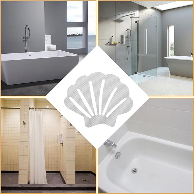 30 Pcs Bathtub Stickers Non Slip, Shell Shaped Tubs Safety Shower Treads, Adhesive Sticker for Bathroom Bathtub, Shower Floor,Blue (White and Black)