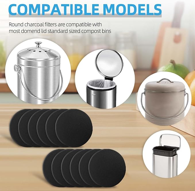 12 Pack Compost Filters for Countertop Bin, 6.7 Inch Charcoal Filters for - Image 2