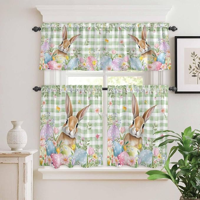 Kitchen Curtains Tiers and Valance Set of 3, Easter Light Filtering Window - Image 2