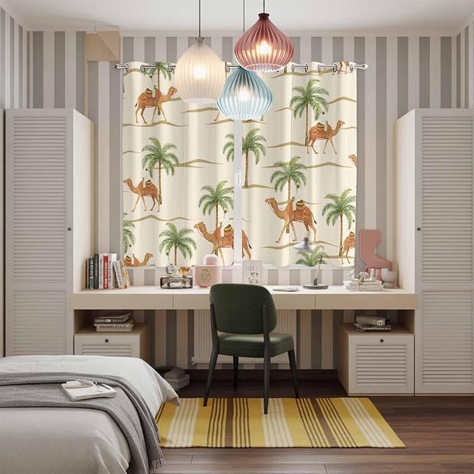 2 Panel Kitchen Cafe Curtains, Date Coconut Tree Sunlight Filtering Nature Air - Image 5