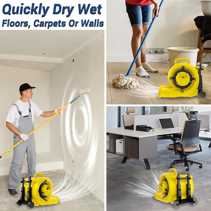 2500-5000 CFM 1HP Air Mover Blower Fan, Floor Blower Dryer, 3 Speeds, 4 - Image 6