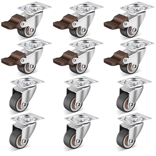 Nefish 1 Inch Small Casters Set of 12, Low Profile Soft Rubber Casters Wheels by Nefish