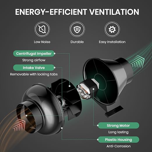 InfiniPower 4 Inch 195 CFM Inline Ventilation Fan 4" 8 Feet Aluminum Ducting - Image 4