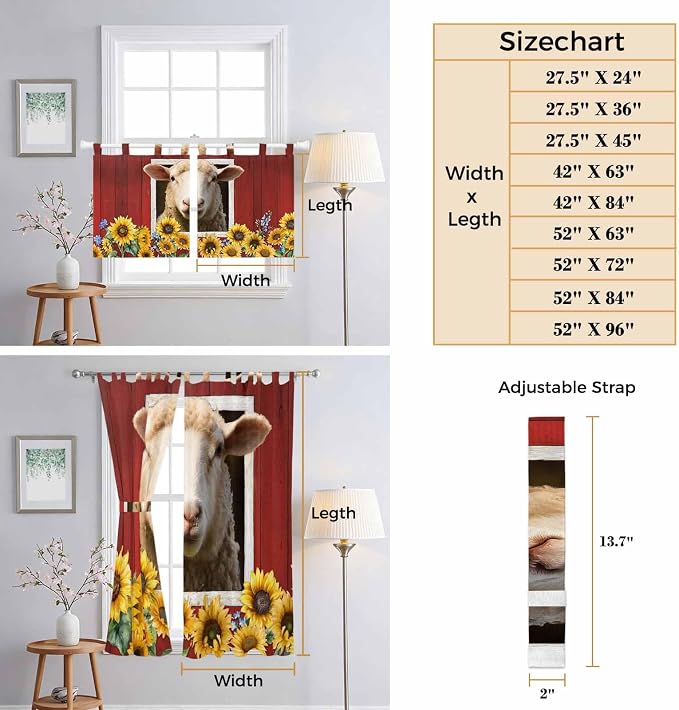 Sheep Sunflower Living Room Curtains 84 Inch Length, Window Curtains Tab Top - Image 8