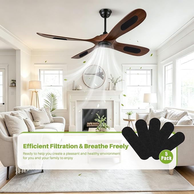 Fanluter Ceiling Fan Filters for Blades 5 Pack, Activated Carbon Ceiling Fan - Image 2