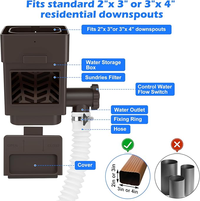 WADEO Rainwater Collection System, Downspout Diverter Fits - Image 5
