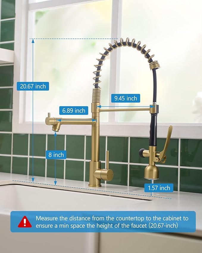 Fapully Single Handle High Arc Brushed Gold Pull Down Kitchen Faucet LED - Image 6