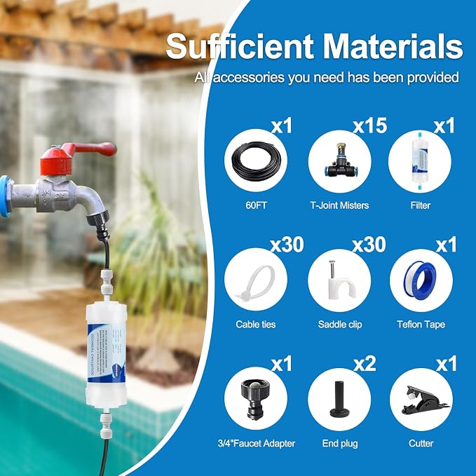 Misters for Outside Patio, Outdoor Water Misting Cooling System w Filter - Image 6