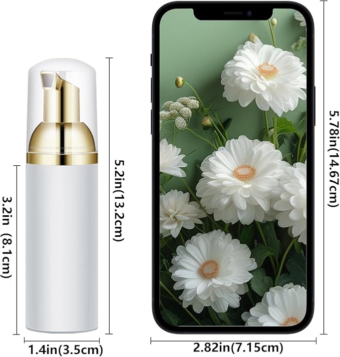 2 Oz Empty Foam Pump Bottle (100 PCS) Travel Foaming Soap Dispenser for Hand Soap, Lash Shampoo Cleanser (White&Gold Pump&Clear Cap)
