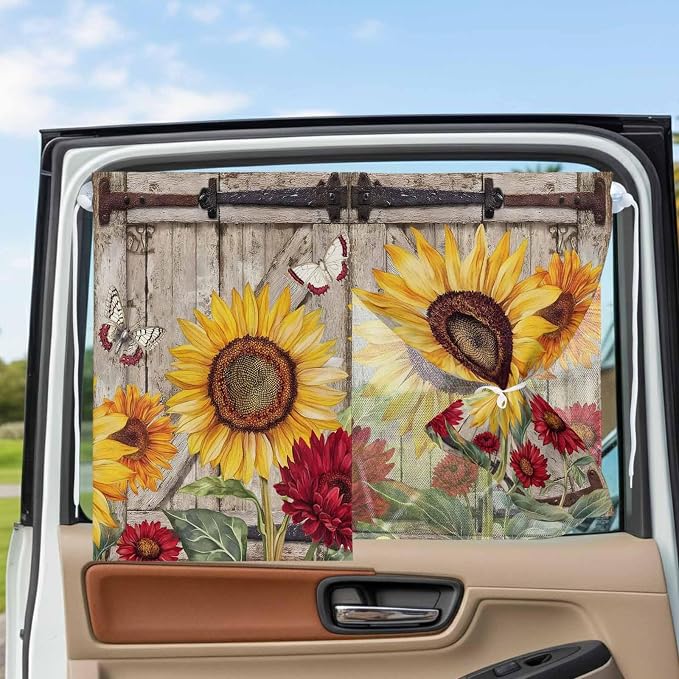 Sunflowers Magnetic Double Layer Car Window Shades, Side Window Curtains - Image 3