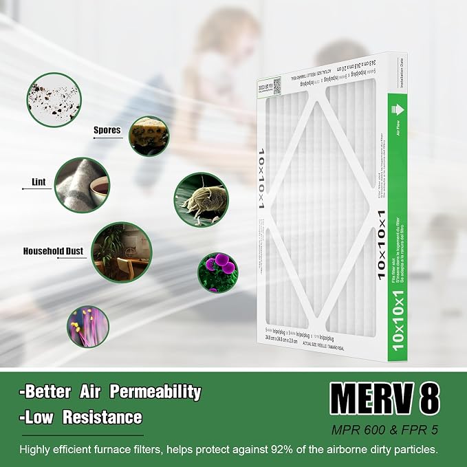 10x10x1 Air Filter 6 Pack, Durable MERV 8 Pleated Home HVAC AC Furnace Filters - Image 4