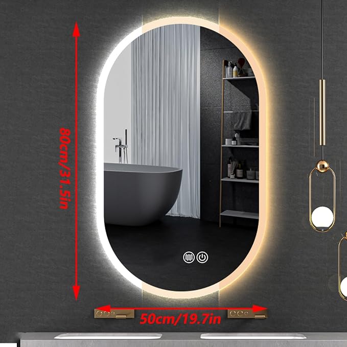 Irregular Bathroom Mirror with 3 Colour LED Light, Wall Mounted Makeup Mirror - Image 7
