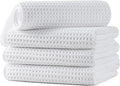 Microfiber Waffle Hand Towels, 4 Pieces, Soft, Absorbent, Fast Drying, Lint Free (White)