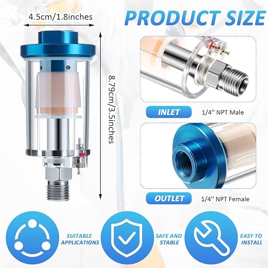 Mudder 2 Pcs Compressed Air Filter Water Oil Separator 1/4 Inch NPT Inlet and - Image 2