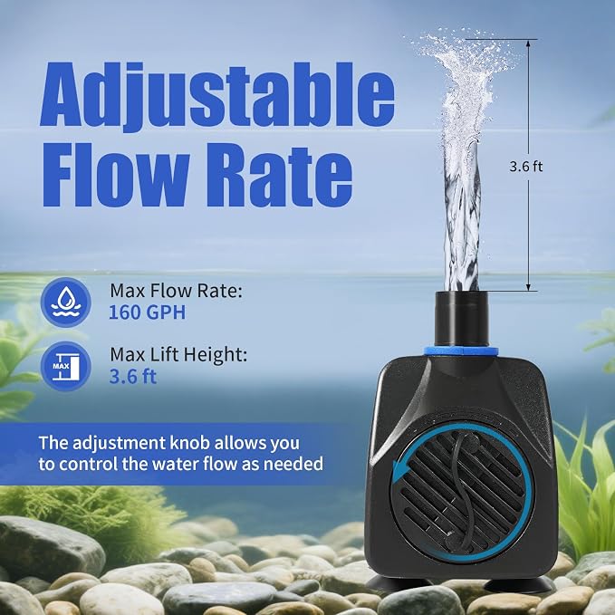 AQUANEAT Small Fountain Pump, 160 GPH Mini Submersible Water Pump - Image 3