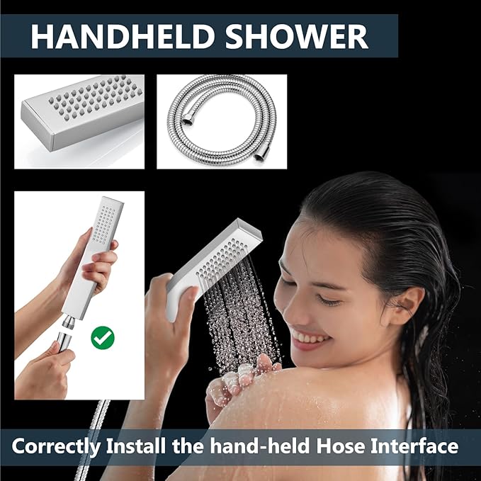 Aolemi Shower Faucet Set Rain Shower System with Handheld Spray Bathroom Shower Combo Rough-in Valve and Shower Trim Kit Included Polish Chrome 16 Inch Wall Mount Shower Head