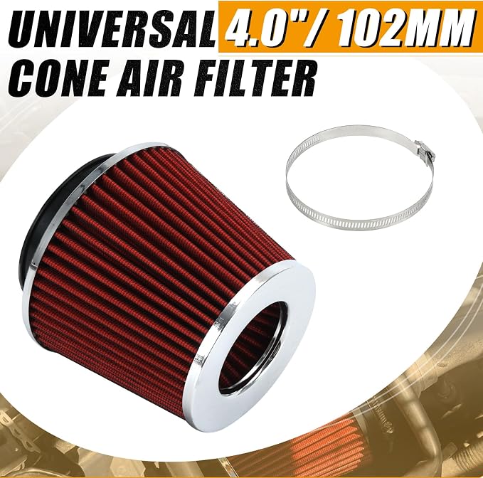 PTNHZ Universal Red 4" 102mm High Flow Cold Air Intake Cone Air Filter Power - Image 2