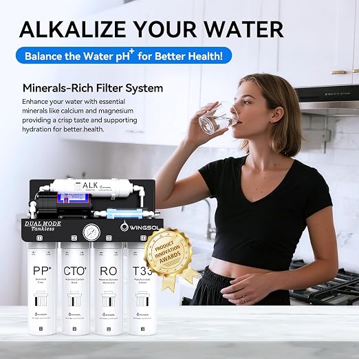 WINGSOL Dual Outlet Reverse Osmosis Water Filter, Mineral Alkaline UV 0 TDS - Image 3