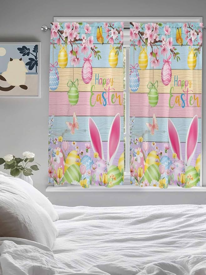 Colorful Easter Bedroom Curtains 63 Inches length, Spring Watercolor Bunny Egg - Image 5