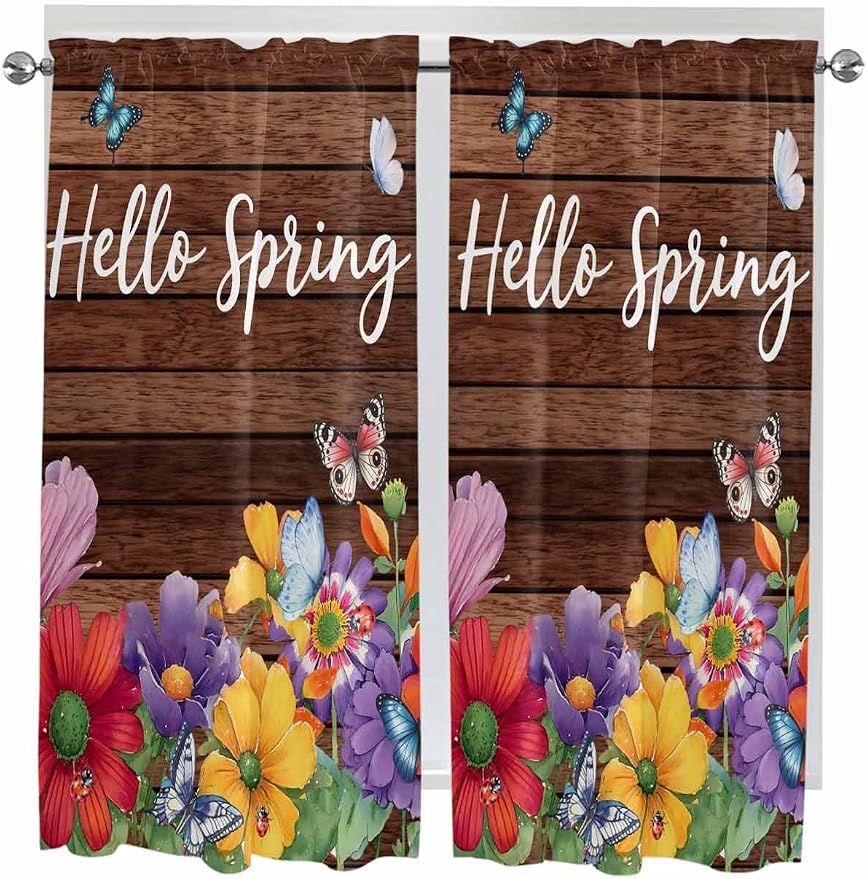 Spring Flowers Living Room Curtains 72 Inches length, Watercolor Farmhouse by Unknown