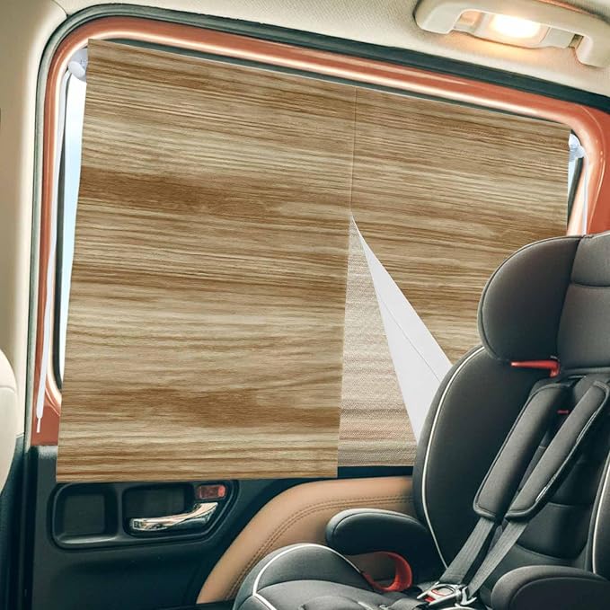Light Brown Wood Grain Magnetic Double Layer Car Window Shades, Side Window - Image 8