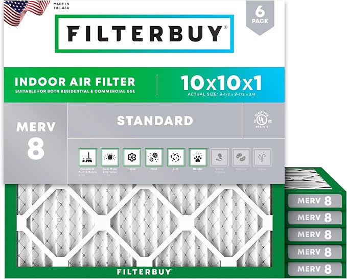 Filterbuy 10x10x1 Air Filter MERV 8 Essential Dust & Allergy Defense, by Filterbuy