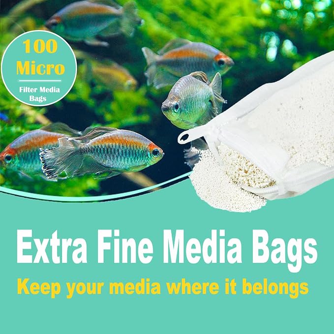 AQUANEAT Aquarium Filter Media Bags 15pcs Fish Tank Extra Fine 100 Micron Mesh - Image 2