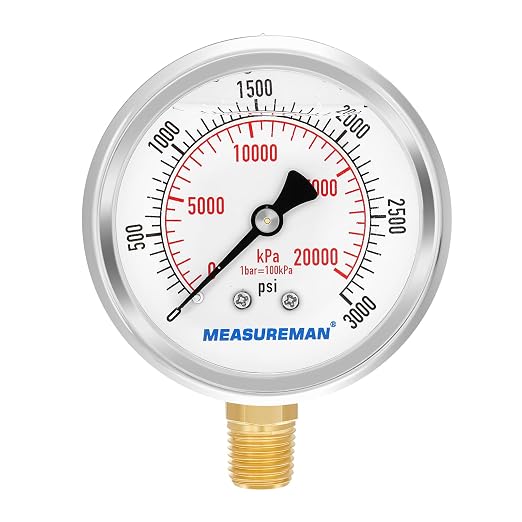 MEASUREMAN 2-1/2" dial, Glycerin Filled, Stainless Steel case, Brass Inside by MEASUREMAN