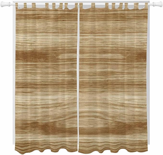 Light Brown Wood Grain Living Room Curtains 84 Inch Length, Window Curtains Tab by Unknown