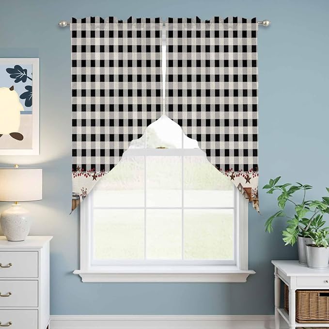 Swag Curtain Valances for Kitchen Windows, Farm Wooden House Black Buffalo by Unknown
