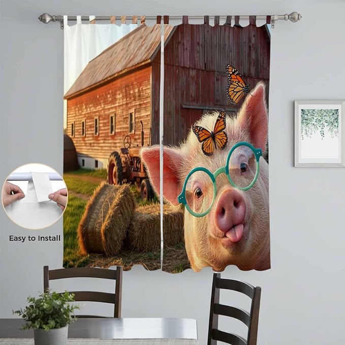 Farm Pig Living Room Curtains 84 Inch Length, Window Curtains Tab Top, - Image 4